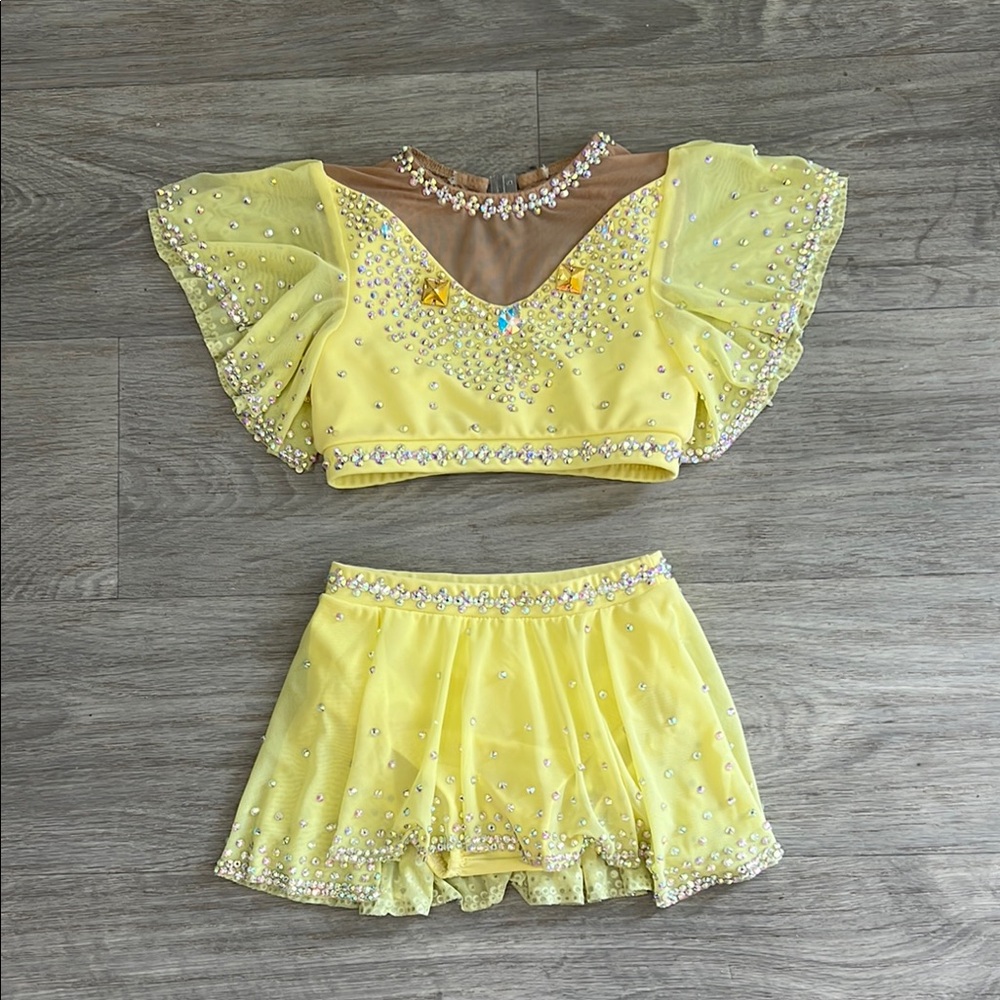 Custom Yellow Rhinestone Two-Piece Dance Costume Lyrical
